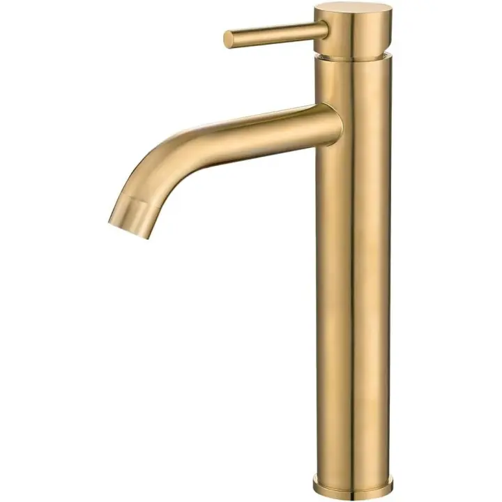 Grifo Lavabo Dorado Protector PVD, Alto Pica | Grifo Monomando Lavabo, Mezclas Agua Fría y Caliente, Ahorro de Agua | Instalación Easy y rápida | Latón, Inoxidable, Jabalon Series - 1