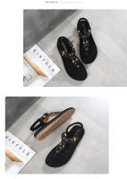 CA Sandalias de mujer de talla grande 2025 con tiras y diamantes de imitación, tacón plano y caña baja. - details 23