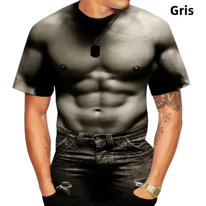 Camiseta De Moda Para Hombre 2024 Con Estampado 3D De Musculosidad Artística Ropa Casual Divertida Con Abs Six-Pack Para Hombres - 1