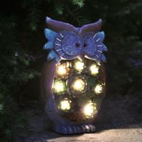 Estatua de jardín con búho, estatua de resina con luces LED solares para decoración artística de patio, adornos de césped, decoraciones de otoño para interiores y exteriores - details 3