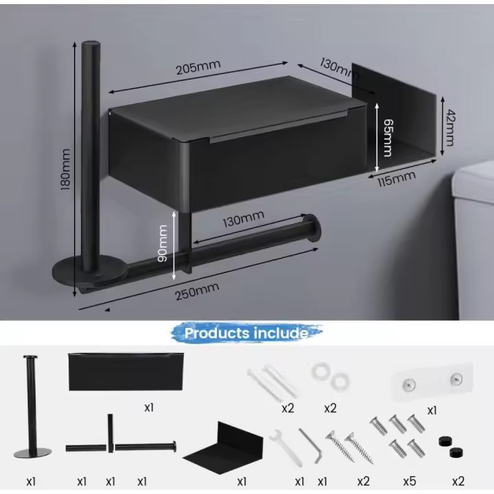 Bugucat Portarrollos para Papel Higiénico, Portarrollos Baño Portarrollo Portarrollos Baño con Caja de Almacenamiento, Portarollos Inoxidable Papel Higiénico, Taladro o Autoadhesivo Instalar - 1