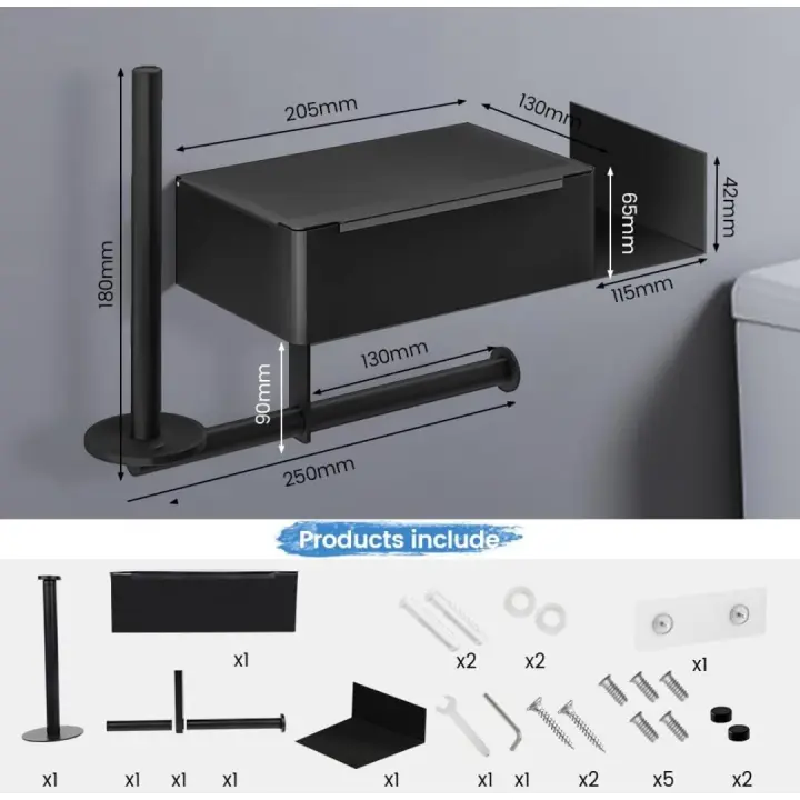 Bugucat Portarrollos para Papel Higiénico, Portarrollos Baño Portarrollo Portarrollos Baño con Caja de Almacenamiento, Portarollos Inoxidable Papel Higiénico, Taladro o Autoadhesivo Instalar - 1