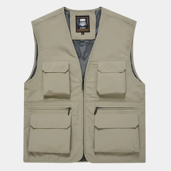 Chaleco De Moda Para Hombre FGKKS Color Sólido Estilo Herramienta Delgado Con Multiple Bolsillos Casual Cierre De Cremallera Talla Regular - 1