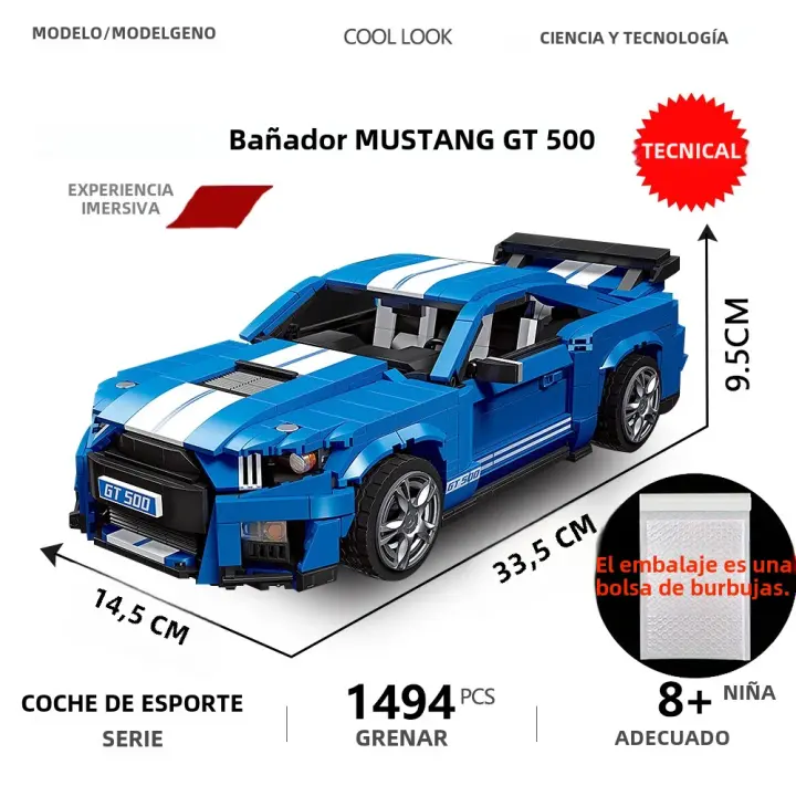 Bloques De Construcción De Carreras Deportivas High-Tech Mustang GT500 Modelo De Coche Para Decoración De Escritorio Juguete Educativo Para Niños Regalos Para Niños De Edad Varía ABS Ambientalmente Amigable 1494 Piezas - 1