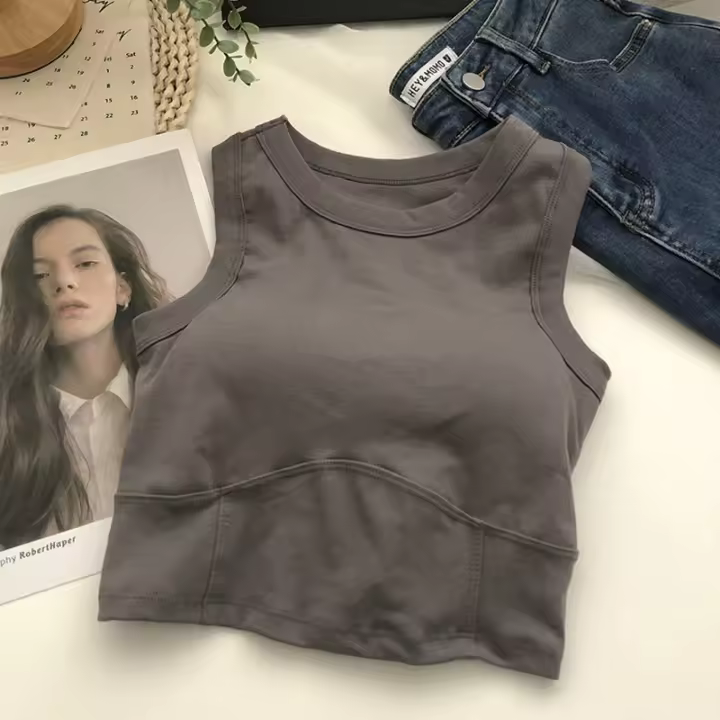 Camiseta De Verano Para Mujer Con Encaje Y Almohadillas De Sujetador Slimming Wrap Cintura Alta Sin Mangas Deporte Fitness Nylon - 1