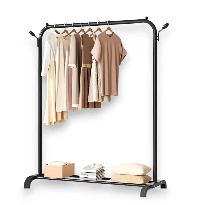 Perchero Metálico Móvil con Zapatero Incorporado - Organizador de Ropa, Cazadoras, Abrigos & Zapatos - Ideal para la Habitación - KARAWAN. - 1