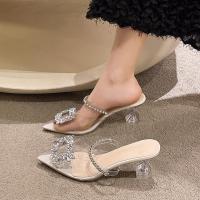 Sandalias Elegantes De Tacón Alto Para Mujer Con Diamantes Transparentes Y Punta Puntiaguda Moda Verano Cómodas Para Fiestas - details 5