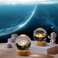 Lámpara De Cristal 3D Con Proyecciones De Galaxia Y Planetas Luz Nocturna USB Para Atmosfera Acogedora Ball De Plasma - details 0