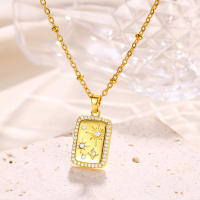 Collar De Cuerda De Acero Inoxidable Con Zirconia Cuadrada Brillante Para Mujeres Y Niñas Estilo Vintage Color Dorado Joyería De Cadena Con Encanto Regalo - details 0