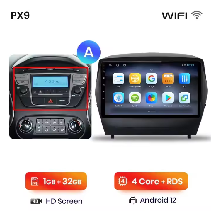 AWESAFE inalámbrico CarPlay Android Auto Radio para Hyundai Tucson 2 ix35 2009 2010 2011 2012 2013 2014 2015 coche reproductor multimedia GPS 2 din autoradio volante controles RDS Bluetooth - 1