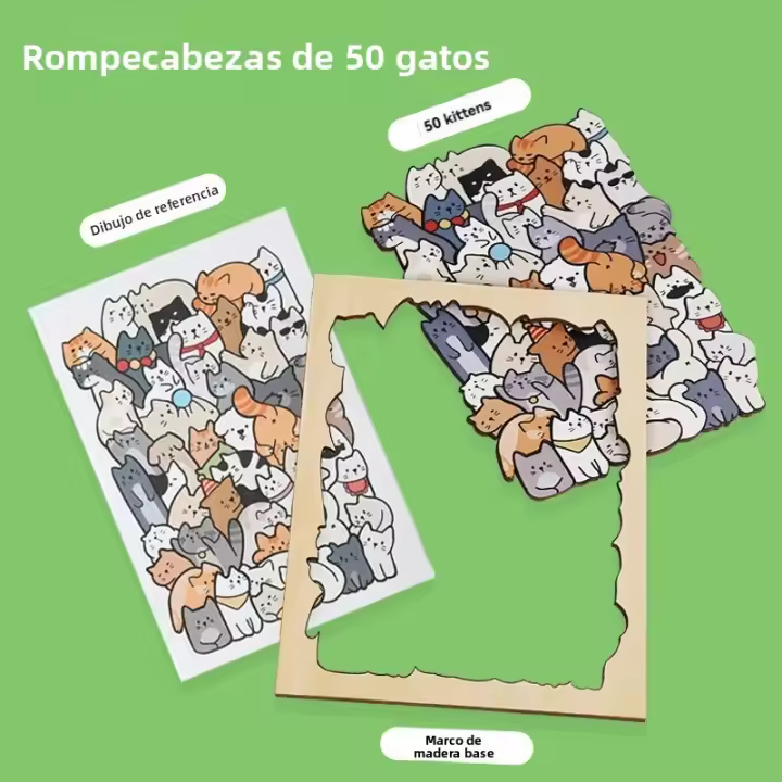 Puzzle De Madera Para Niños Con Animales 50 Gatos Panda Juguete Educativo De Dibujo Cartoon De Juego De Tablero Tangram - 1