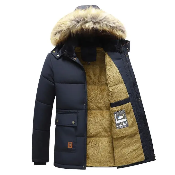 Chaqueta de Lana Gruesa a prueba de Viento para hombre, Parka con Cuello de Piel con capucha, chaqueta informal Clásica para invierno 2024 - 1