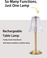 Lámpara De Mesa De Cristal Con Iluminación Tricromática Para Sala De Estar Y Dormitorio Luz Nocturna Sin Cable Protección Para Los Ojos Ajuste De Brillo Con Toque - details 12