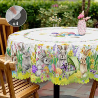 Mantel Redondo De Pascua En Poliéster 100% Impermeable Con Patrón De Conejo Y Huevo Tamaño Variado Decoración Para Mesa De Comedor Jardín Y Uso Diario En Casa - details 2