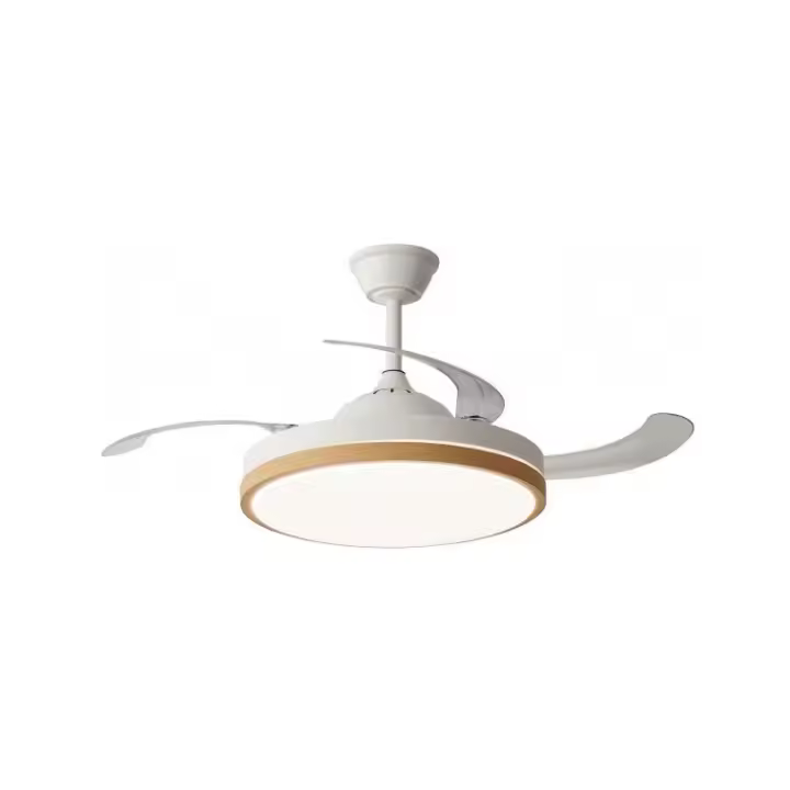 NARVI Ventilador de techo color blanco y madera,  3 Palas retráctiles,Motor DC, Luz LED  Intensidad y Color Regulable ,  con Memoria y Mando a distancia. REF. EDIMBURGO 1854 WDN - 1