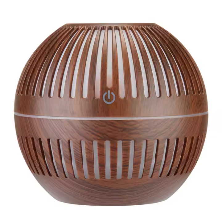 Nueva y creativa máquina de aromaterapia de aceite esencial de grano de madera hueco de estilo retro redondo creativo mini humidificador USB para el hogar, grano de madera claro - 1