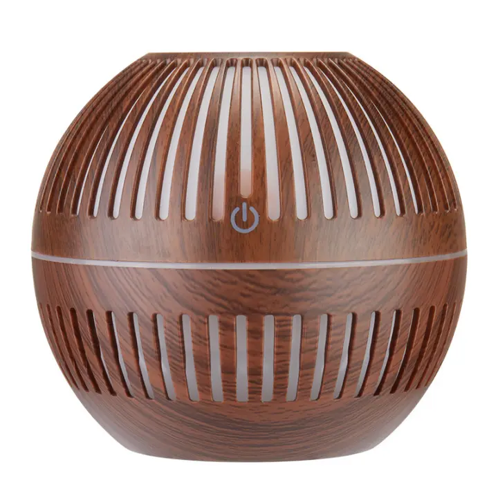 Nueva y creativa máquina de aromaterapia de aceite esencial de grano de madera hueco de estilo retro redondo creativo mini humidificador USB para el hogar, grano de madera claro - 1