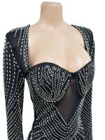 Beyprern Vestido Mini De Noche Con Diamantes Negro Elegante Y Sexy Para Fiesta Cumpleaños Y Salidas Vestido De Fiesta Con Adornos De Cristal - details 3
