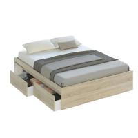 Meimon Cama KENDRA para colchón de 150x190 cm con estructura de melamina en acabado Roble Canadian, 4 cajones inferiores con ruedas ocultas, escuadras metálicas para soporte de somier (no incluido), cantos PVC, interior blanco - details 0
