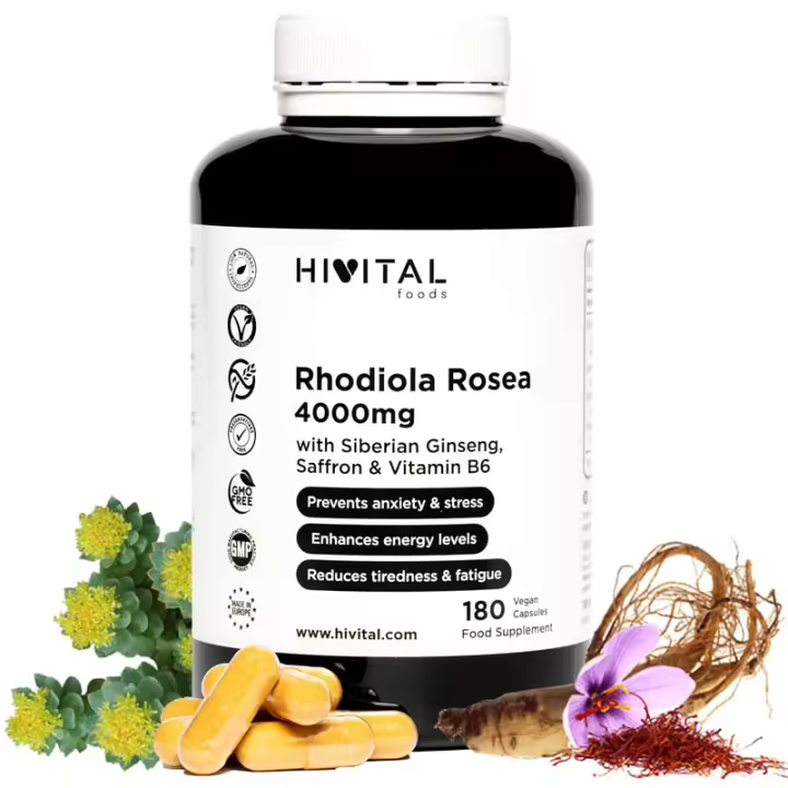 Rhodiola Rosea 4000 mg. 180 cápsulas veganas para 6 meses. Hivital - 1