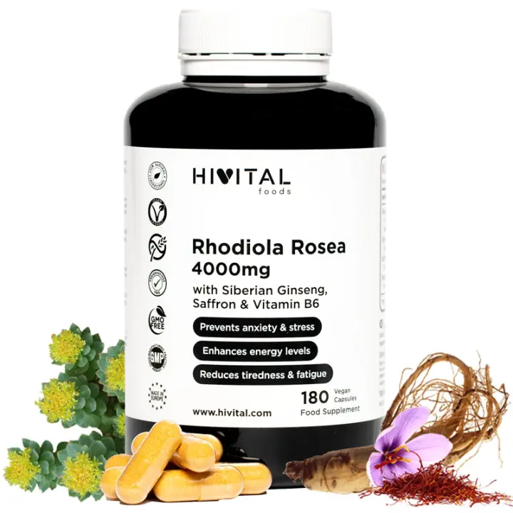 Rhodiola Rosea 4000 mg. 180 cápsulas veganas para 6 meses. Hivital - 1