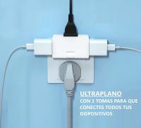 Pack 2 Ladron Enchufe Multiple Plano de 3 Tomas | Diseño Fino: Ideal para Espacios reducidos | Cabezal Giratorio 180º | Adaptador Americano y Europeo | Sello CE | 250 V | Toma Tierra 10A () - details 6