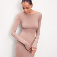 Vestido Basic Elegante De Piel Amigable Cintura Delgada Pullover De Color Sólido Joker Vestido Largo De Falda Para Mujer - details 7