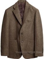 Chaqueta De Tweed De Lana Para Hombre Chaqueta De Traje De Invierno Cierre Simple Estilo Formal Con Notch Lapel Abrigo Herringbone - details 2
