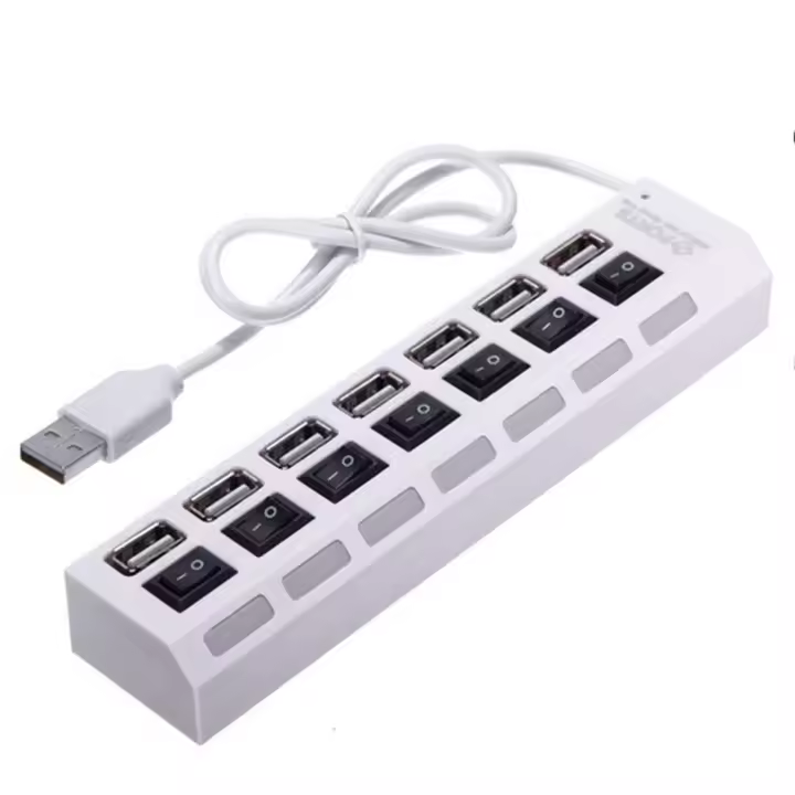 Niucom regleta USB con ladrón 7 puertos para PC, ordenador portátil HUB USB multipuerto adaptador para enchufe corriente y gadgets - 1