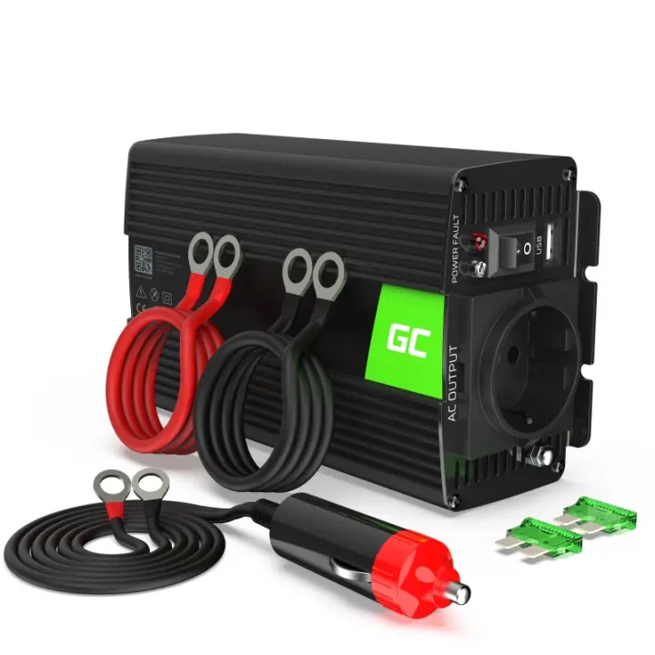 Inversor de Corriente Green Cell® 500W/1000W 12V a 220V/230V Onda Sinusoidal Pura con Puerto USB y Pinzas de Conexión a Batería - 1