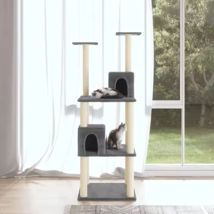 vidaXL Rascador para Gatos con Postes de Sisal 141 cm Mascotas Color Crema,  Gris oscuro, y mas - 1