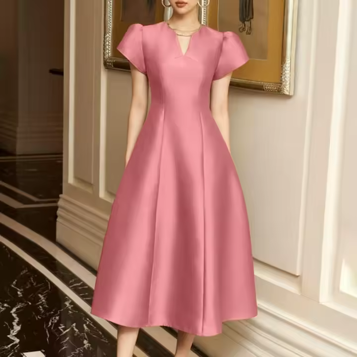 ZANZEA Vestido Largo Vintage Para Mujer V-neck Manga Corta A-line 2024 Verano Fiesta Playa Vacaciones Vestido De Encaje - 1