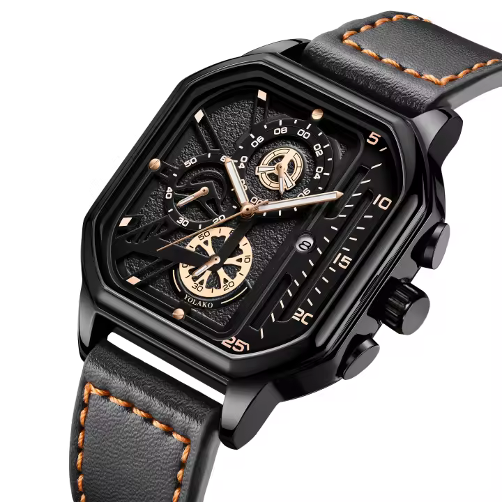 Reloj De Lujo Para Hombre Con Pantalla Grande Y Correa De Cuero PU Reloj Deportivo Casual Cuadrado Movimiento De Cuarzo - 1