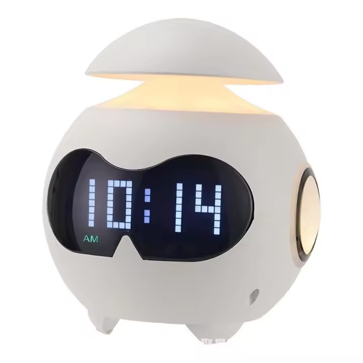 Reloj despertador para niños, with Alimentación por USB, with emoji, Luz Nocturna ajustable y mini altavoz Bluetooth para Gift de niños, adultos y niños (Blanco) - 1