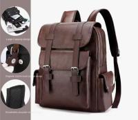 Mochila de hombro de cuero impermeable para hombre, bolso Retro informal de gran capacidad para ordenador portátil de negocios para estudiantes, mochila escolar de viaje, moda - details 2
