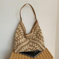 Bolso de hombro tejido de paja para mujerbolso de mano de tamaño mediano con asa para vacaciones en la playaPopular - details 22