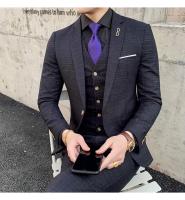 Traje De Tres Piezas Para Hombre Ajustado Con Chaleco Y Pantalones De Alta Calidad Tela De Arte Doble Hebilla Para Boda - details 22