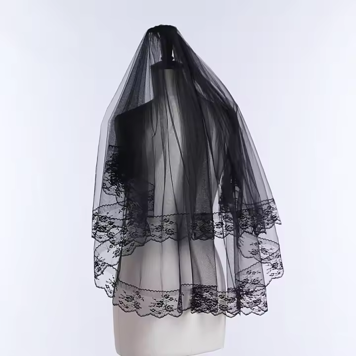 Velo De Novia Corto Y Negro Con Encaje Y Peine Para Bodas Vintage Vestido De Novia Fotografía Fiesta De Soltera Y Disfraz Para Mujeres - 1