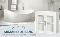 Armario de Baño de Pared con 2 Puertas de Vidrio y Estante Ajustable Mueble Colgante de Baño para Cocina Dormitorio Aseo Estilo Moderno 60x19,5x54 cm Blanco - details 0