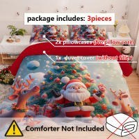 Set De Edredón Y Fundas De Almohada De Navidad Kawaii Con Dibujos De Ciervo Y Viejo 3 Piezas Funda De Edredón Y 2 Fundas De Almohada 100% Poliéster 90gsm - details 2