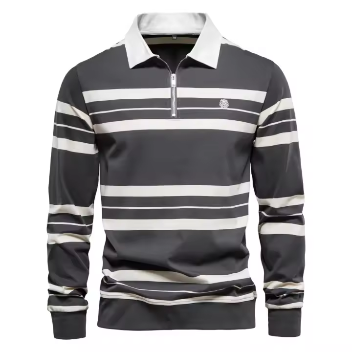 Novedad de verano, camisa POLO de algodón a rayas con solapa para hombre, camiseta de manga corta bordada informal y a la moda para hombre - 1