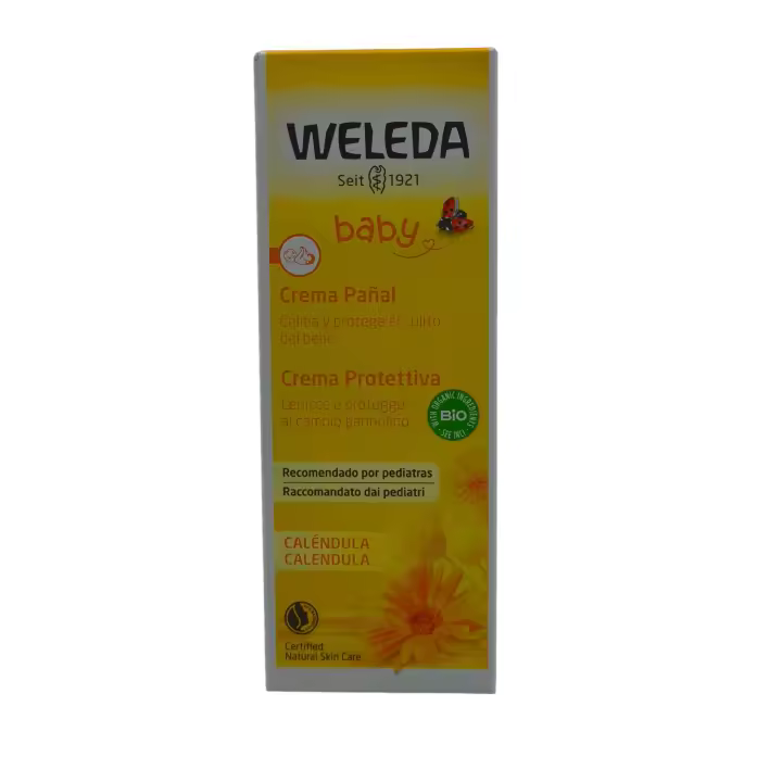 Crema de pañal caléndula Weleda, calma y regenera la piel enrojecida e irritada del culito del bebé, protege y aísla de la humedad, - 1