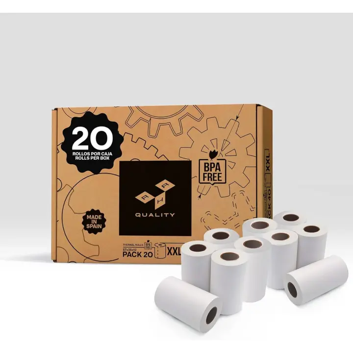 AHR Quality Rollos de Papel Térmico Blanco 57x35x12 mm Para TPV Sin BPA - Papel Termico 57mm - Papel Datáfono de Alta Durabilidad (20) - 1