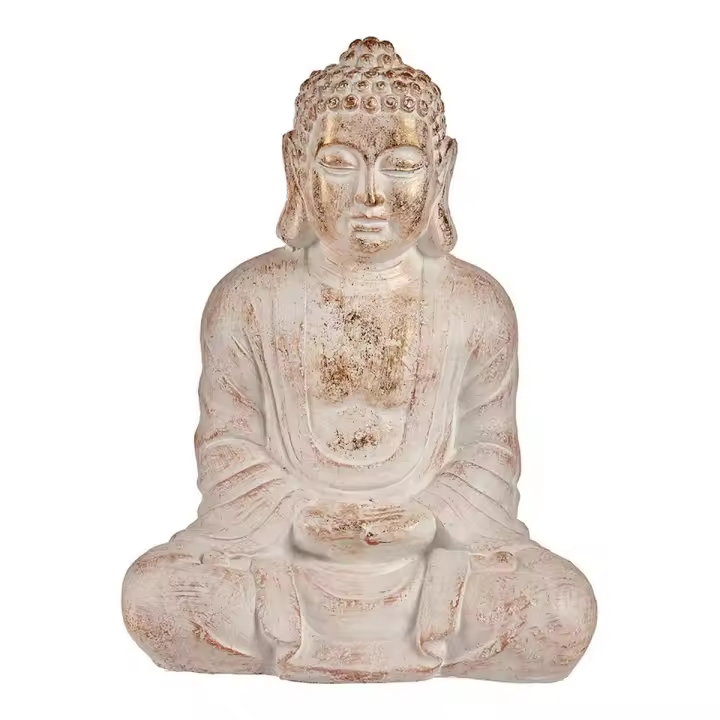 Ibergarden Figura Decorativa para Jardín Buda Blanco/Dorado Poliresina 25 X 57 X 42,5 Cm - Originalidad para Tu Hogar - 1