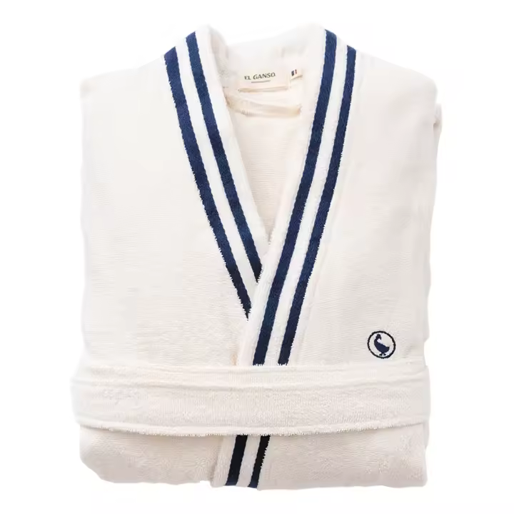 Albornoz de Algodón Liso El Ganso color Crudo o azul con Bordado - 320GSM y Certificado OEKO Tex Standard 100 - 1