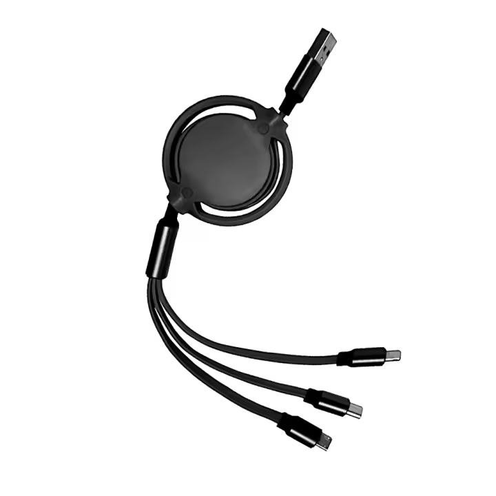 Cable De Carga Retráctil Negro 3 En 1 USB Para Coche Cable De Datos Rápido Para Teléfono Android Tipo-C - 1