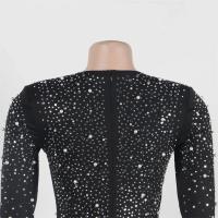Vestido Bodycon Elegante Para Fiesta Cumpleaños Con Rhinestones Y Diamantes Mujer V-Neck Manga Larga Club Noche Navidad Polyester Spandex - details 2