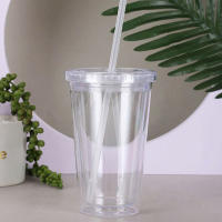 Botella De Agua Reutilizable De 450ml Con Tapa Y Pajita Doble Capa Transparente Plástica Para Beber En Exteriores Taza De Leche Y Té - details 0