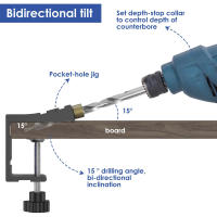 Juego De Guía De Taladro Para Agujeros De Bolsillo 15° Ángulo Negro Herramientas De Carpintería DIY Con Brocas De Metal - details 1
