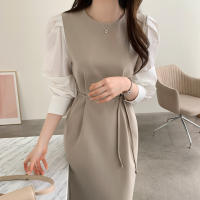 Vestido Wrap Vintage REALEFT Para Mujer Con Cinturón Manga Larga Cuello Redondo Adecuado Para Oficina Estilo Elegante Talla Regular Longitud De Pierna - details 3